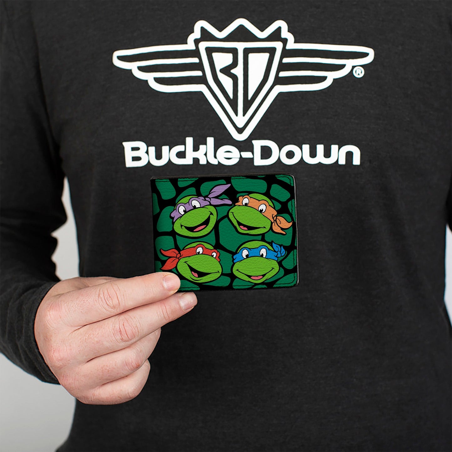 Bi-Fold Wallet - Classic TMNT Turtle Faces Black Green Turtle Shell