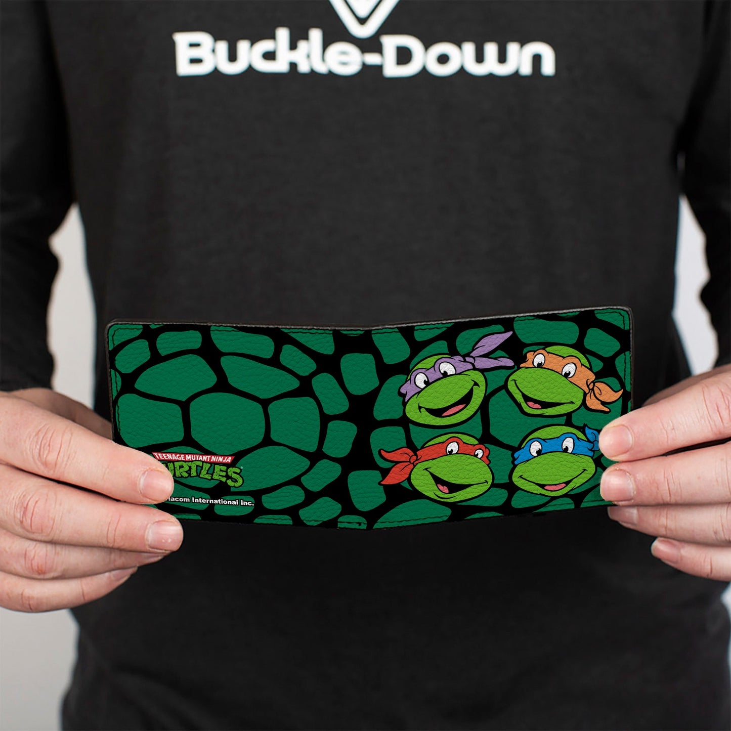 Bi-Fold Wallet - Classic TMNT Turtle Faces Black Green Turtle Shell