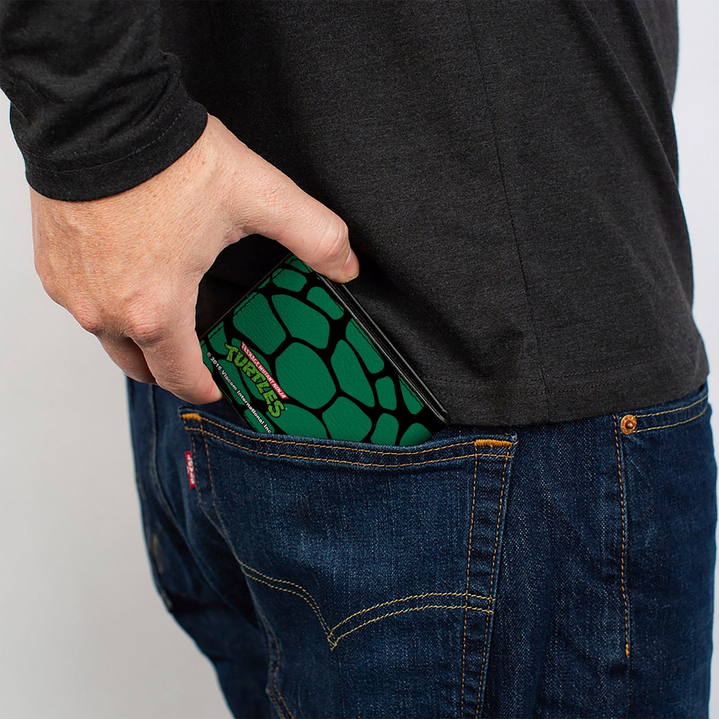 Bi-Fold Wallet - Classic TMNT Turtle Faces Black Green Turtle Shell