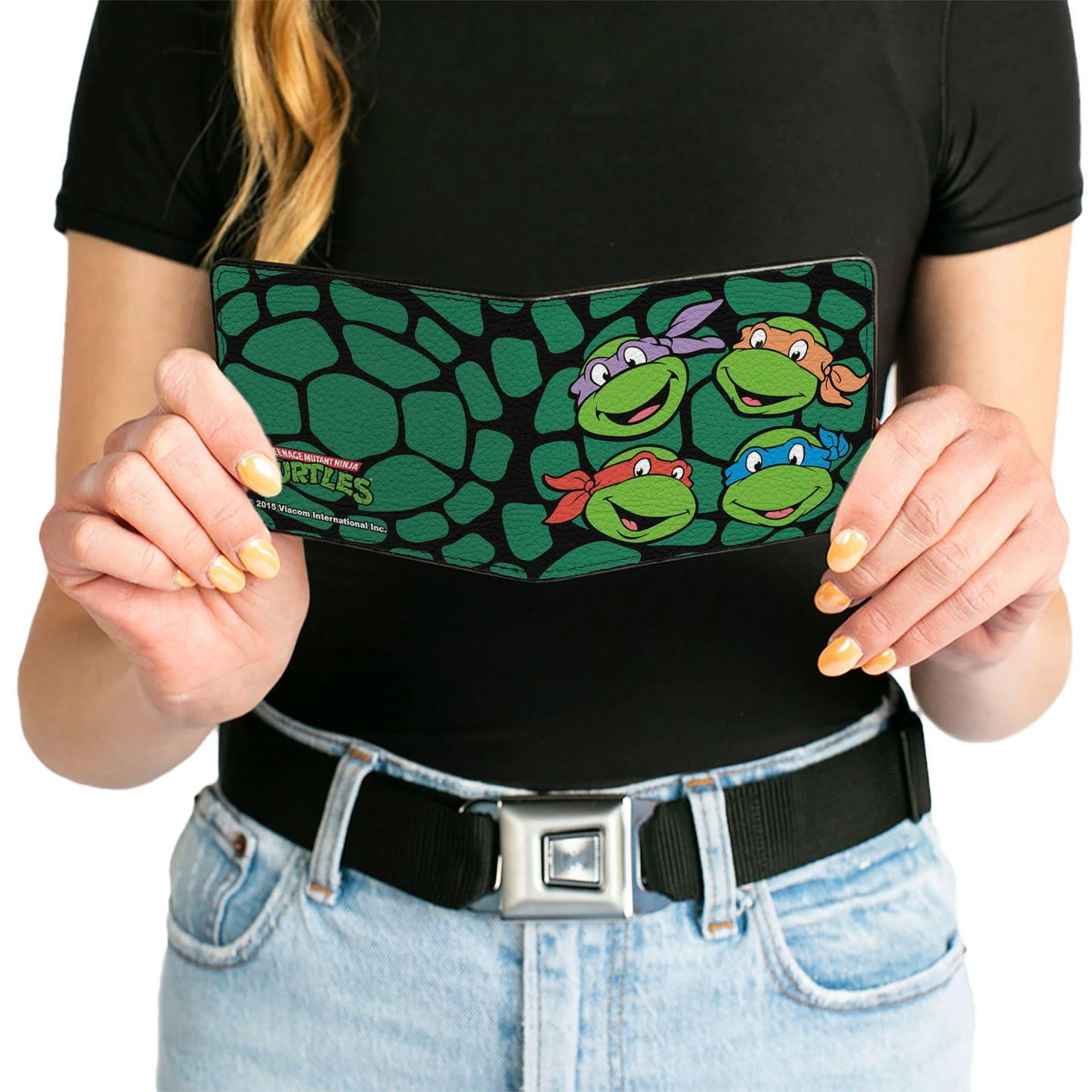 Bi-Fold Wallet - Classic TMNT Turtle Faces Black Green Turtle Shell