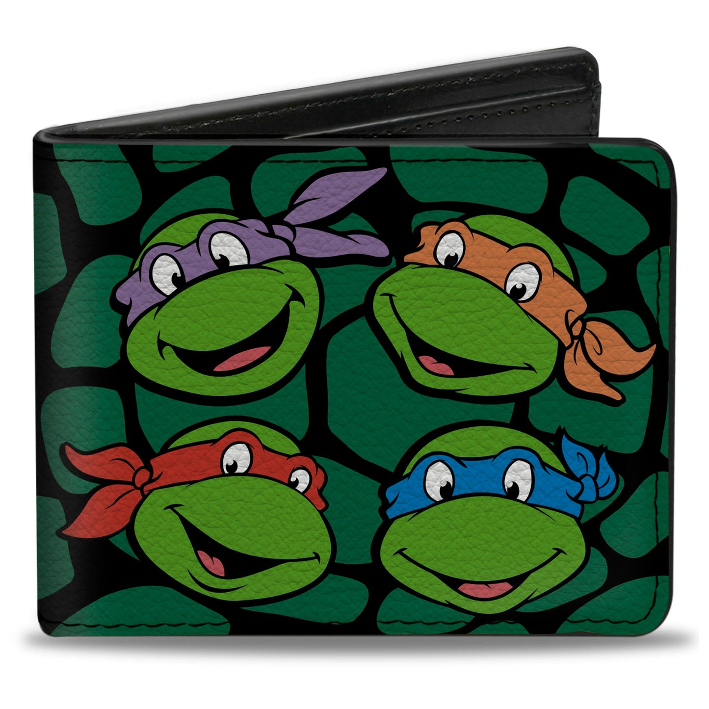 Bi-Fold Wallet - Classic TMNT Turtle Faces Black Green Turtle Shell