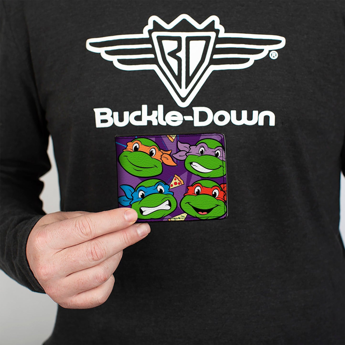 Bi-Fold Wallet - Classic TMNT Faces + I "PIZZA-HEART" TMNT Purple Pizza