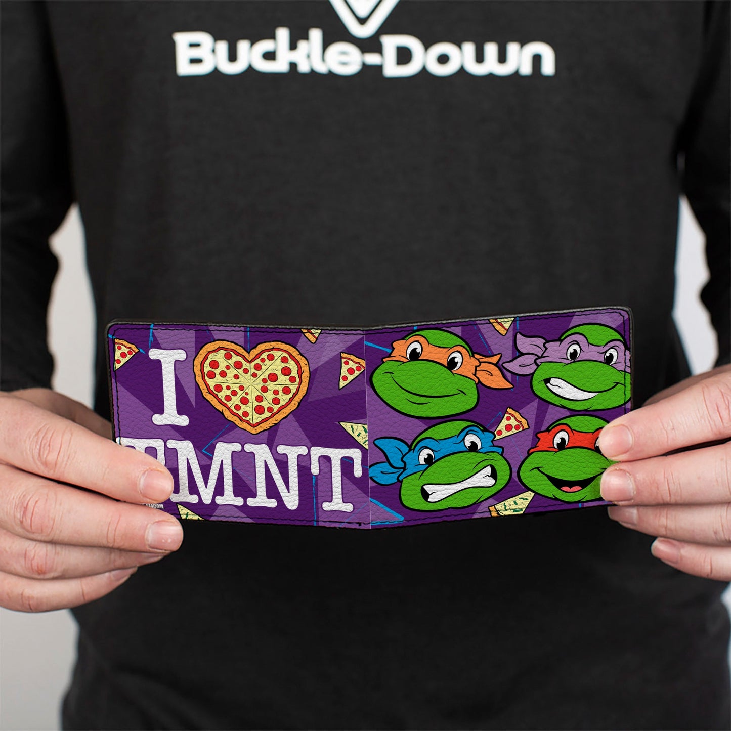 Bi-Fold Wallet - Classic TMNT Faces + I "PIZZA-HEART" TMNT Purple Pizza
