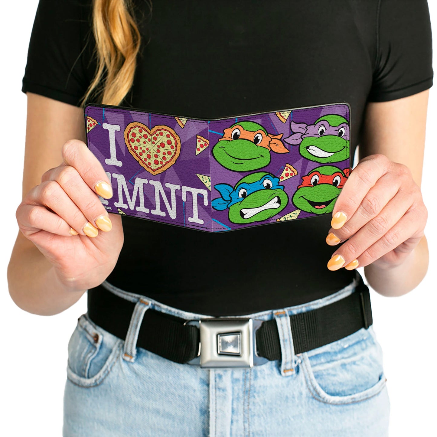 Bi-Fold Wallet - Classic TMNT Faces + I "PIZZA-HEART" TMNT Purple Pizza