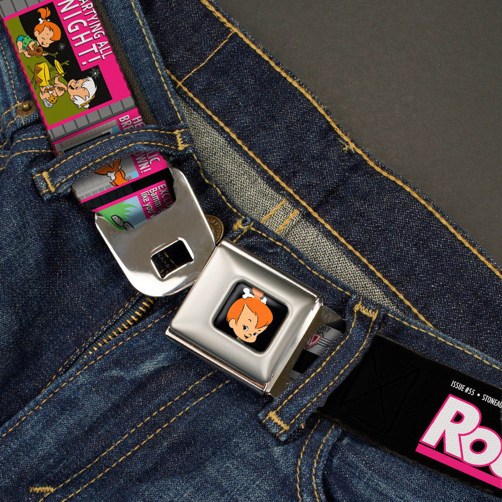 Pebbles Face1 Full Color Black Seatbelt Belt - The Flintstones Tabloid - ROCK! PEBBLES OUT OF CONTROL Webbing