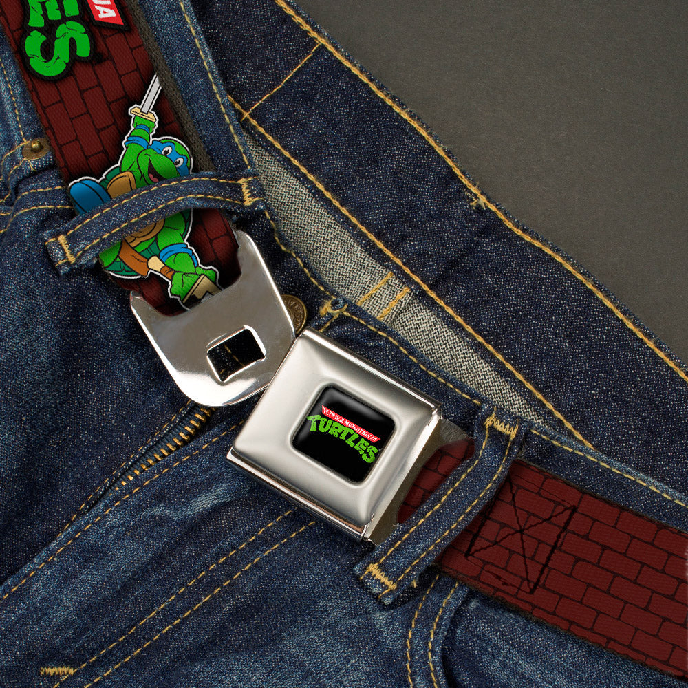 Classic TMNT Logo Full Color Seatbelt Belt - Classic TEENAGE MUTANT NINJA TURTLES Battle Poses/Group Pose7 Webbing