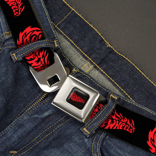 HOT WHEELS Flaming Logo Full Color Black/Red Seatbelt Belt - HOT WHEELS Flaming Logo Black/Red Webbing