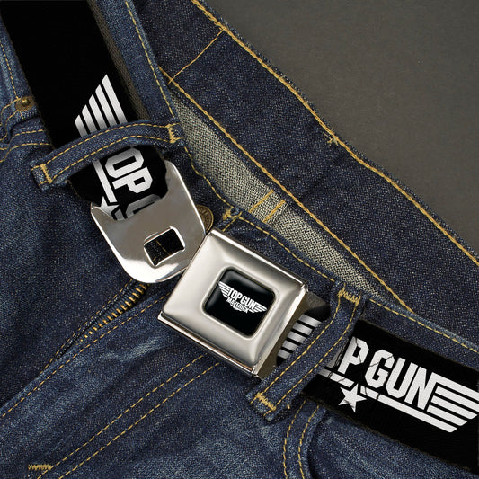 TOP GUN Title Logo Full Color Black/White Seatbelt Belt - TOP GUN Title Logo Black/White Webbing