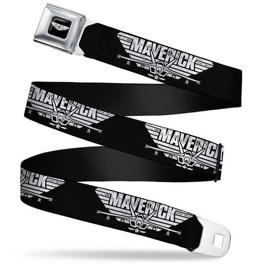 TOP GUN Title Logo Full Color Black/White Seatbelt Belt - TOP GUN MAVERICK Fighter Jet Logo Weathered Black/White Webbing