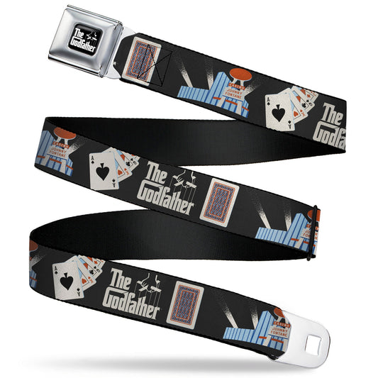 THE GODFATHER Title Logo Full Color Black/White Seatbelt Belt - THE GODFATHER Title Logo and Casino Icons Black Webbing