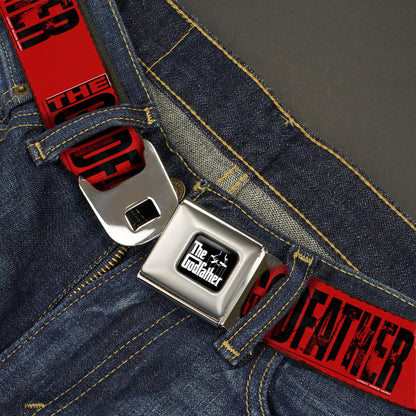 THE GODFATHER Title Logo Full Color Black/White Seatbelt Belt - THE GODFATHER Weathered Text Logo Red/Black Webbing