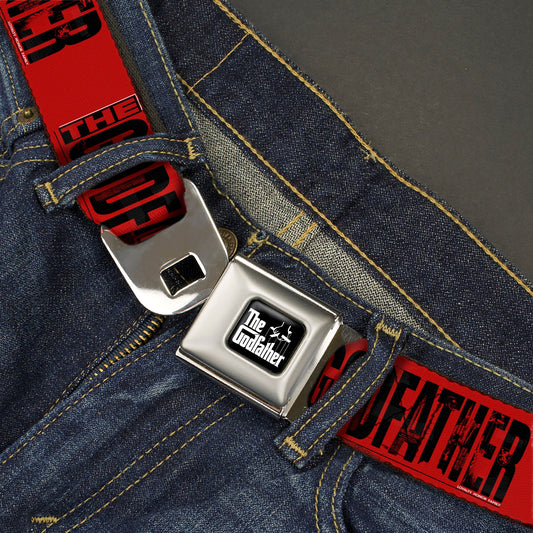 THE GODFATHER Title Logo Full Color Black/White Seatbelt Belt - THE GODFATHER Weathered Text Logo Red/Black Webbing