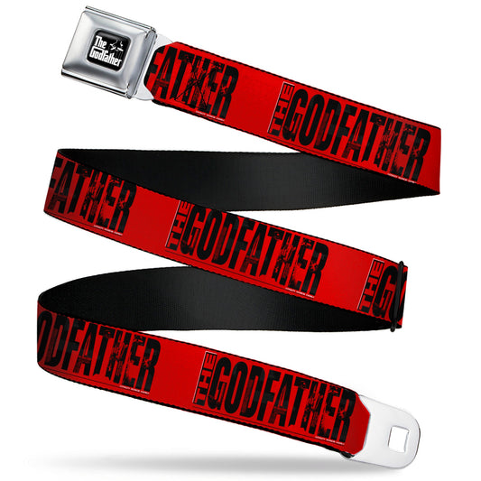 THE GODFATHER Title Logo Full Color Black/White Seatbelt Belt - THE GODFATHER Weathered Text Logo Red/Black Webbing