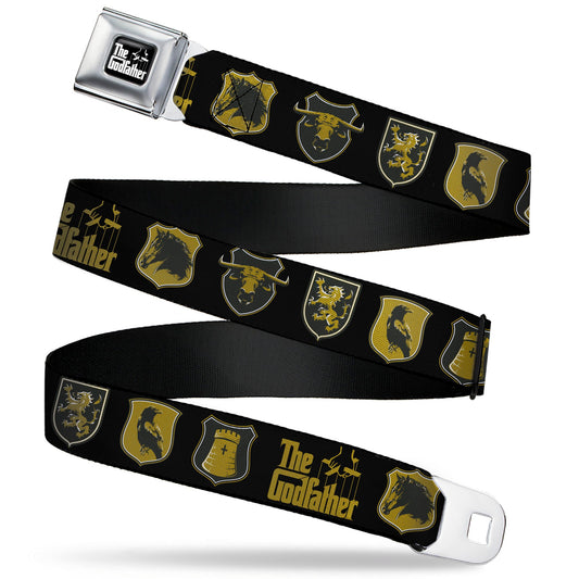 THE GODFATHER Title Logo Full Color Black/White Seatbelt Belt - THE GODFATHER Title Logo and Crest Icons Black/Gold Webbing