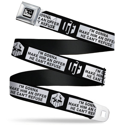 THE GODFATHER Title Logo Full Color Black/White Seatbelt Belt - The Godfather Quote I'M GONNA MAKE HIM AN OFFER HE CAN'T REFUSE Black/White Webbing