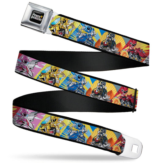 POWER RANGERS Bolt Logo Full Color Black/Gray/Yellows Seatbelt Belt - Power Rangers and Zord Action Pose Blocks Webbing
