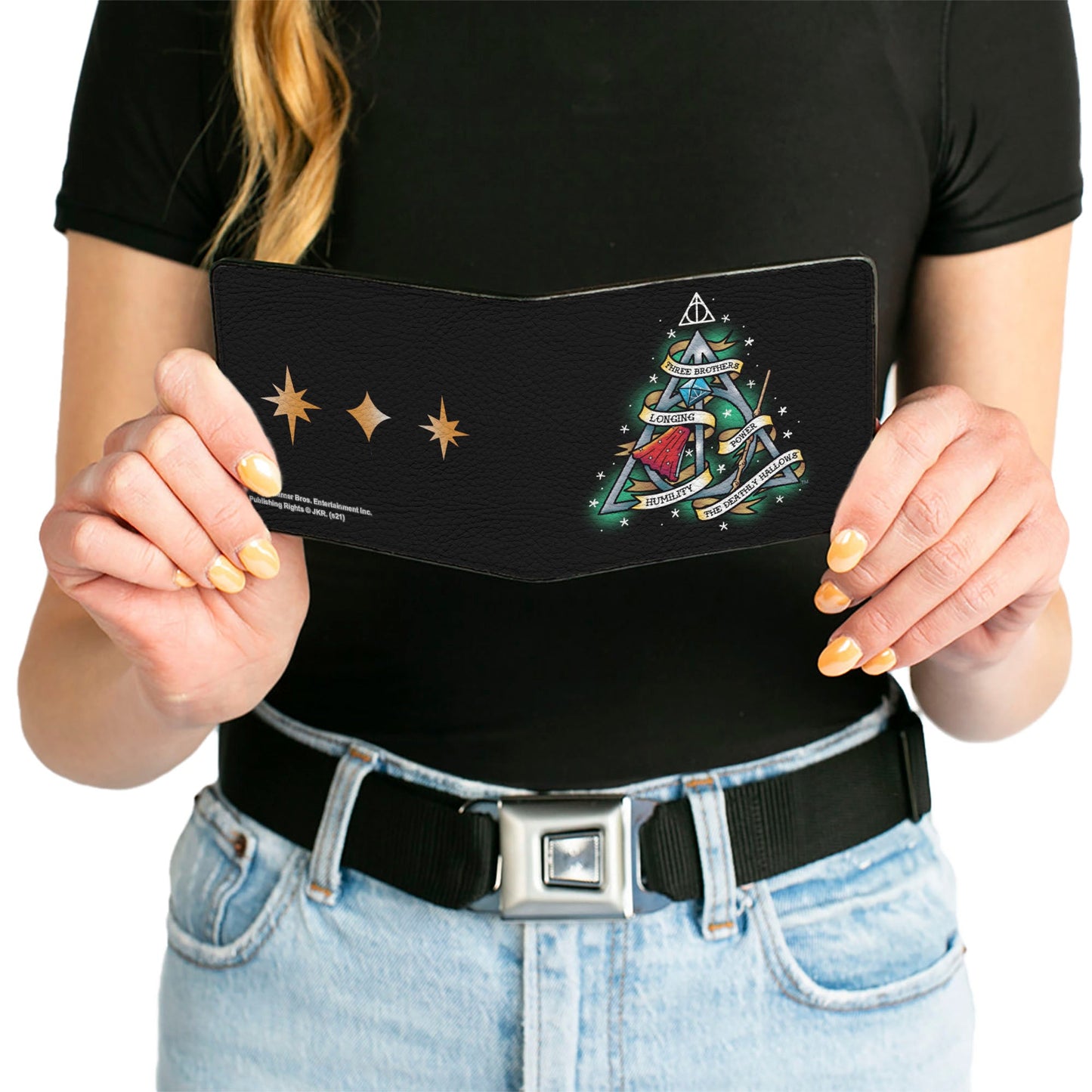 Bi-Fold Wallet - Harry Potter THE DEATHLY HALLOWS Symbol THREE BROTHERS LONGING POWER HUMILITY Tattoo Black