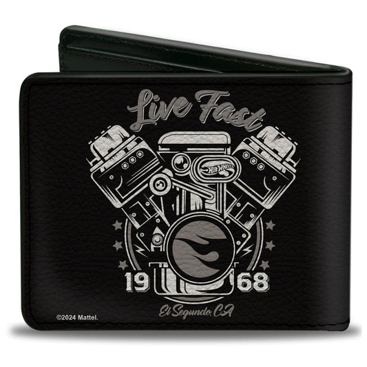Bi-Fold Wallet - Hot Wheels LIVE FAST 1968 Engine Pistons Black/Grays
