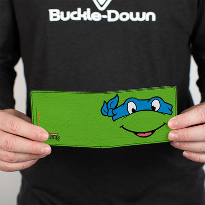 Bi-Fold Wallet - Classic TMNT Leonardo Face CLOSE-UP Green Blue