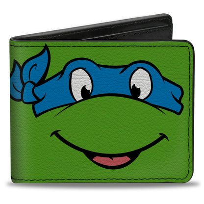 Bi-Fold Wallet - Classic TMNT Leonardo Face CLOSE-UP Green Blue