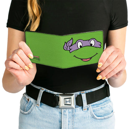 Bi-Fold Wallet - Classic TMNT Donatello Face CLOSE-UP Green Purple