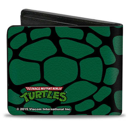 Bi-Fold Wallet - Classic TMNT Turtle Faces Black Green Turtle Shell