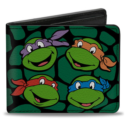Bi-Fold Wallet - Classic TMNT Turtle Faces Black Green Turtle Shell