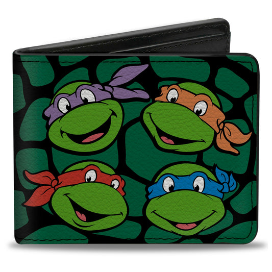 Bi-Fold Wallet - Classic TMNT Turtle Faces Black Green Turtle Shell