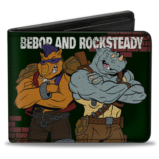 Bi-Fold Wallet - TMNT Rocksteady & Bebop Poses Bricks Gray Black