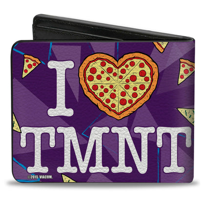 Bi-Fold Wallet - Classic TMNT Faces + I "PIZZA-HEART" TMNT Purple Pizza