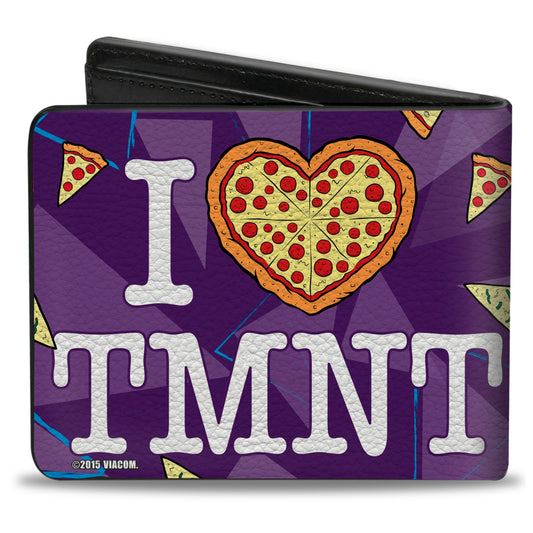 Bi-Fold Wallet - Classic TMNT Faces + I "PIZZA-HEART" TMNT Purple Pizza