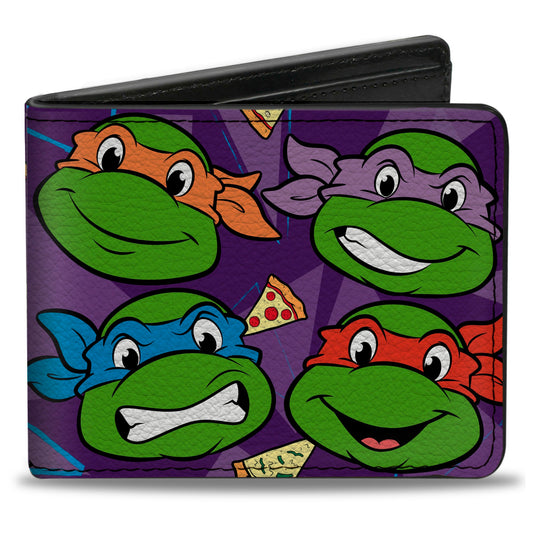 Bi-Fold Wallet - Classic TMNT Faces + I "PIZZA-HEART" TMNT Purple Pizza