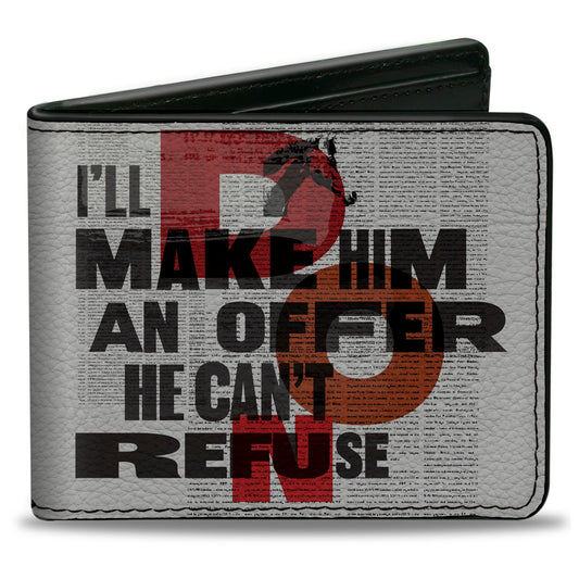Bi-Fold Wallet - The Godfather I'LL MAKE HIM AN OFFER and Title Logo News Print White/Black/Red