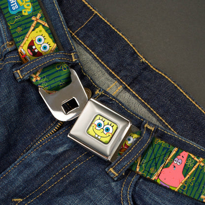 Sponge Bob Face CLOSE-UP Full Color Seatbelt Belt - SpongeBob & Patrick Starfish Bamboo Frames/Logo Webbing