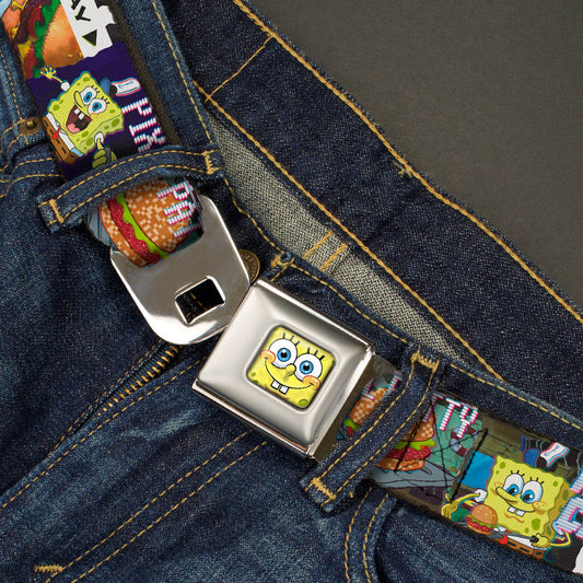 Sponge Bob 3-D Face CLOSE-UP Full Color Seatbelt Belt - Krusty Krab Cam Scenes PIXEL PATTY-KRUSTY CAM Webbing