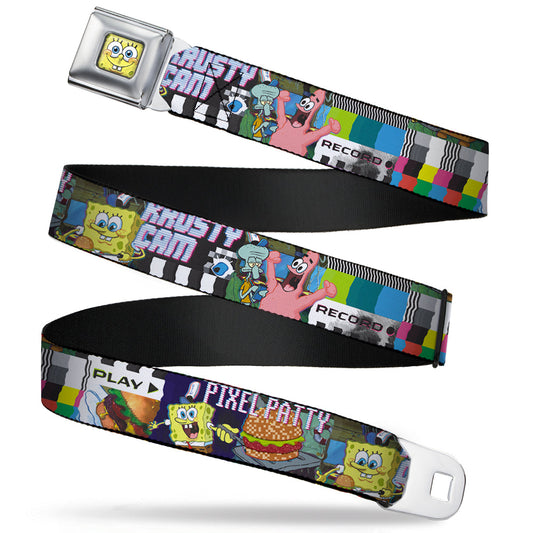 Sponge Bob 3-D Face CLOSE-UP Full Color Seatbelt Belt - Krusty Krab Cam Scenes PIXEL PATTY-KRUSTY CAM Webbing