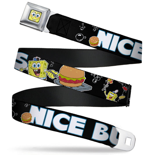 Sponge Bob Face CLOSE-UP Full Color Seatbelt Belt - SpongeBob & Krabby Patty NICE BUNS Webbing