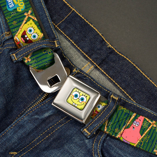 Sponge Bob Face CLOSE-UP Full Color Seatbelt Belt - SpongeBob & Patrick Starfish Bamboo Frames/Logo Webbing
